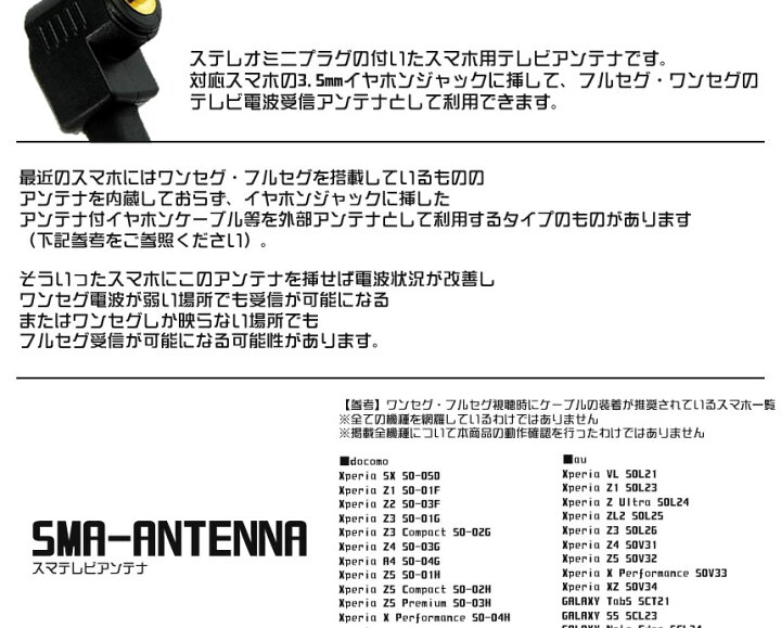 楽天市場 メール便発送 代引不可 スマテレビ アンテナ スマホ用 ワンセグ フルセグ Tv アンテナ スピーカー 音 Tec Smaantennad Pcbox78楽天市場店
