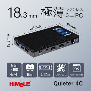 HiMeLEinCjN150ڃt@Xɔ~jPC 16GB SSD512GB Windows11 Pro 64bit QUIETER 4C-16/512-W11PRO(N150)