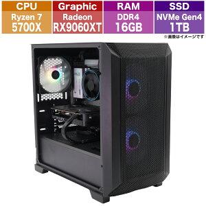 �Q�[�~���OPC AMD Ryzen7 5700X/RX 9060 XT/16GB/1TB/WiFi 6/1�N�ۏ؁yShop Build PC�z