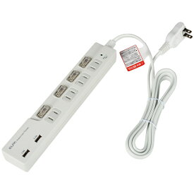 ELPA WBS-LS42USB(W) スイッチ付タップ 4個口 2m USB3.4A ホワイト【在庫目安:お取り寄せ】| 電源タップ OAタップ コンセントタップ テーブルタップ 電源コード タップ 電源 コンセント コード