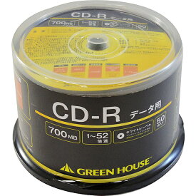 GREEN HOUSE GH-CDRDA50 CD-R データ用 700MB 1-52倍速 50枚スピンドル インクジェット対応【在庫目安:お取り寄せ】