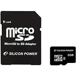 シリコンパワー SP008GBSTH004V10 microSDHCカード 8GB (Class4) 永久保証 (SDHCアダプター付)【在庫目安:お取り寄せ】