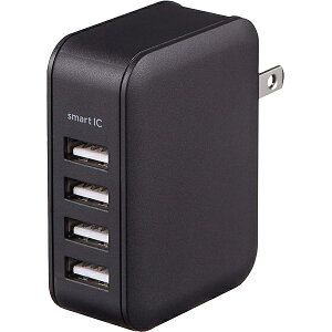 GREEN HOUSE GH-ACU4B-BK USB-ACアダプタ 4ポート 4.8Ah スマートIC ブラック【在庫目安:お取り寄せ】
