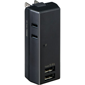 ELPA UA-222SB(BK) �ϗ�USB�^�b�v 2�� 2�|�[�g 2.4A�y�݌ɖڈ�:�����񂹁z