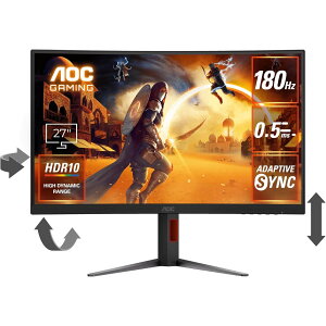 �y���������zAOC C27G4H/11 �Q�[�~���O�t���f�B�X�v���C 27�^/ 1920×1080/ HDMI�ADisplayPort/ �u���b�N/ �X�s�[�J�[�F�Ȃ�/ 180Hz/ �Ȗʁy�݌ɖڈ�:�͏��z