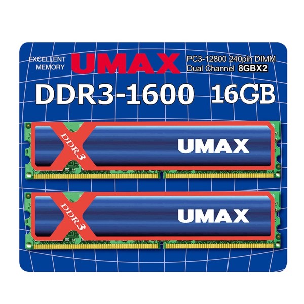 UMAX UM-DDR3D-1600-16GBHS 人気ショップが最安値挑戦 新しく着き DDR3-1600 x2枚 8GB デスクトップ用メモリ