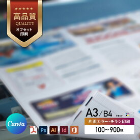 【 Canva 対応★ネット印刷だから安心＆簡単】 チラシ 印刷【A3・B4・変形可 】 片面カラー チラシ印刷 オフセット印刷 印刷 100部〜900部