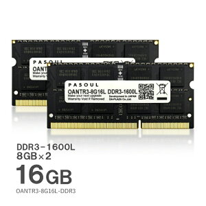 yVizy5Nۏ؁z PASOUL m[gPCp RAM 16GBi8GB×2j PC3L-12800 (DDR3-1600L) SODIMM 204pin 1.35V (d) OANTR3-8G16L-DDR3 y16`bvz