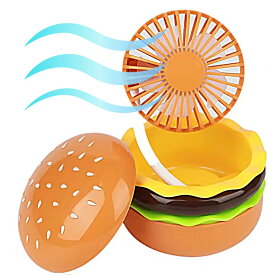 ハンバーガー風 扇風機 | ブラウン | 風速3段階調整可能 |USB充電式 | USB Type-C |コードレス ミニファン | デスクファン | コンパクト | パーソナル扇風機 | 鏡付き【180日保証】