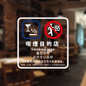 喫煙設備標識 「喫煙目的店(バー、スナック等・全部)」 シリコン吸着 透明フィルム(おもて側から貼付用) 2020年4月版(日英韓中) S8-O