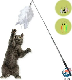 【全品2点で5%OFF】猫じゃらし 猫おもちゃ ねこおもちゃ ネコ用おもちゃ THKJ 猫 ねこ 遊ぶ 猫用品 釣り竿 伸びる セット 羽根 しなやか 運動不足解消