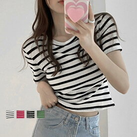 リブ編みニットレディースボーダーTシャツ売り尽くしセール爆買おしゃれ 可愛い かわいい 送料無料 新作