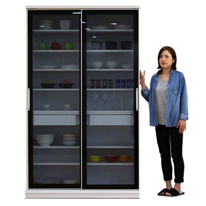 楽天市場 国産 食器棚 キッチンボード 幅1cm 高さ0cm ハイタイプ スライド 引き戸タイプ ホワイト 白 ガラス スモークガラス使用 引出し スライドレール付き おしゃれ 北欧 シンプル モダン キッチン収納 木製 完成品 送料無料 家具通販 ぴぃーす