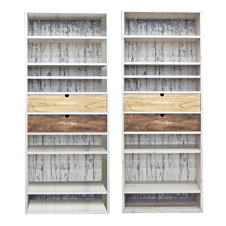 楽天市場 アンティーク風 本棚 書棚 完成品 幅75cm 高さ180cm 棚 オープンラック フリーラック 引出し付き 国産 木製 無垢 桐材 アンティークホワイト ホワイト 選べる2色 白 壁面収納 おしゃれ 大川家具 送料無料 家具通販 ぴぃーす