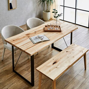 北欧 一枚板風 無垢 ダイニングテーブルセット 4人掛け ベンチ 150 長方形 ダイニングセット ダイニングテーブル ダイニングチェア 2脚 肘付き おしゃれ 北欧スタイル モダン 和風 洋風 なぐ