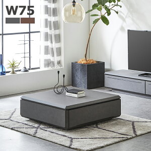 北欧 リビングテーブル 引き出し付き おしゃれ ローテーブル センターテーブル 幅75cm 完成品 収納 フルオープンレール採用 グレー ブラウン 選べる2色 コンパクト 正方形 奥行き75cm 高さ30cm