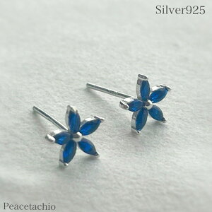 \P10倍&10%offクーポン!/《金属アレルギー対応》ピアス シルバーピアスシルバー Silver925 14Kコーティングフラワー ブルー プレゼント プチギフト 贈り物 専用収納ケース付