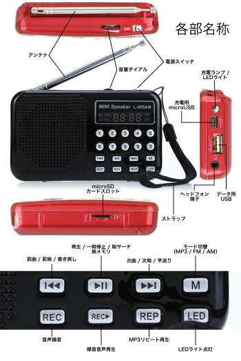 防災グッズ防災セットにもポータブルラジオ携帯ラジオライトAMFM録音LED懐中電灯ミニデジタルラジオ小型録音スピーカーMP3WMA再生ボイスレコーダー長時間mp3プレーヤー本体USB充電防災用品防災ライト非常持ち出し袋に備蓄品