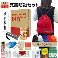 充実A4防災セット 1人用 非常用持ち出し袋 防災グッズ ナップサック コンパクト A4ボックス 非常食 カン…