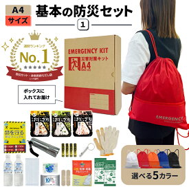 防災セット 1人用 A4 基本内容ボックス1 非常用持ち出し袋 防災グッズ ナップサック コンパクト A4ボックス 非常食 おにぎり 保存水 簡易トイレ オフィス防災 分散備蓄 災害対策 迅速避難 EVERSAFE A4k1