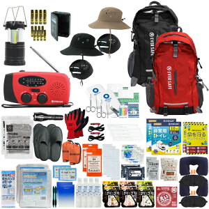 防災セット 2人用 EVERSAFEリュック ハット型ヘルメット 2way あごヒモ付 メッシュ素材 防災士監修 防災リュック 撥水加工 非常食 保存水 防災ラジオ 簡易トイレ 救急セット 懐中電灯 警戒レベ