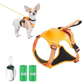 犬 ハーネス&伸縮式リード 2 in 1 小型犬 中型犬 大型犬 ペットハーネス フン処理袋2ロール 取り出し容器と首ひもクリップ付き 首輪 胴輪 抜けないハーネス 猫 リード ペットリードハーネス ペット用品 自動巻き 巻き取り式ドッグリード