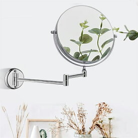 化粧鏡 壁付けミラー 拡大鏡 5倍+等倍 伸縮 折りたたみ 洋式アームミラー 真実の両面化粧鏡 化粧 髭剃り 360度回転 超省スペース メイクアップ 浴室用 お風呂 洗面台 浴室 ホテル プレゼント　丸型