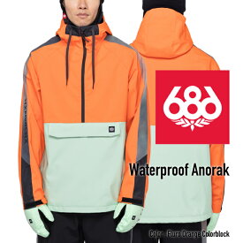 2022-23 686 WATERPROOF ANORAK Fluro Orange Colorblock Snowboards Wear シックスエイトシックス ウォータープルーフアノラック フルーロオレンジカラーブロック スノーボード ウエアー 日本正規品