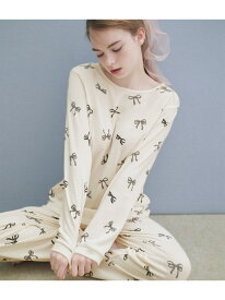 【着回しやすいコットン混パジャマ】カットソーリボンプリントパジャマ PEACH JOHN ピーチ・ジョン インナー・ルームウェア その他のインナー・ルームウェア レッド ブラック【先行予約】*【送料無料】[Rakuten Fashion]