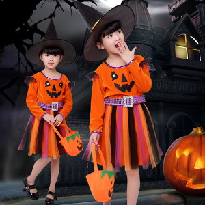 ハロウィン 衣装 子供 かぼちゃ 女の子 ベビー キッズ 100 110 120 130 140 150 160cm コスプレ 着ぐるみ 仮装 3点セット 魔女 かわいい パンプキン おばけ デビル