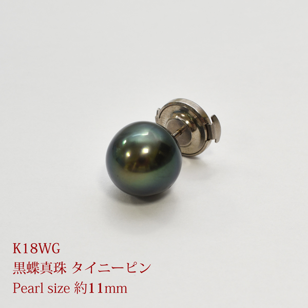 K18WG 黒蝶真珠 タイニーピン P 約11mm ラペルピン