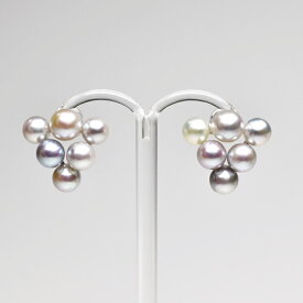 K18WG/SV ハロン湾産 無調色 アコヤ真珠 ナチュラルブルーピアス P5mm / テリ 18金 ホワイトゴールド 上品 華やか きれいめ デザイン ベビーパール ブルー 逆三角 すっきり見え