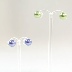 SV/K18WG アコヤ真珠 トリート(ラベンダーカラー/ ピスタチオカラー) グッドタッチイヤリング/ピアス P7.5mm / 痛くない 落ちない テリ 両耳 通勤 オフィス きれい 軽い ブルー グリーン カラフル 上品 シンプル 選べる 個性 推し活 メンズ レディース