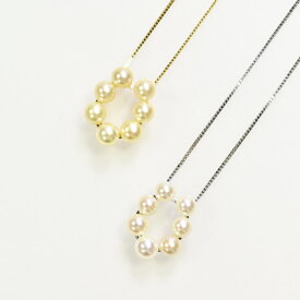 SV 越物 アコヤ真珠 無調色&ナチュラルシャンパンゴールデン 馬蹄モチーフ デザインネックレス 2点セット P 約5.0-6.0mm 約50cm