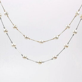 K18YG/Pt/SV アコヤ真珠 無調色 ステーションデザインネックレス P 約5.0-6.0mm 約45cm / テリ ベビーパール 18金 イエローゴールド プラチナ スライドチェーン 上品　きれい オフィス エレガント 華奢