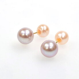 K18YG 淡水真珠 ナチュラルラベンダーカラー ピアス/淡水真珠 ナチュラルアプリコットカラー ピアスキャッチセット　P 約6.0-8.0mm / テリ パールキャッチ マルチ オレンジ イエローゴールド 華やか カラフル お出かけ 上品 セレモニー