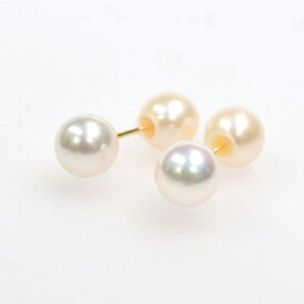 K18YG アコヤ真珠 ピアス/淡水真珠 ナチュラルアプリコットカラー ピアスキャッチセット　P 約6.0-7.0mm / テリ パールキャッチ ホワイト オレンジ イエローゴールド 18金 華やか カラフル エレガント お出かけ 上品 きれいめ セレモニー