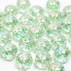 【国内検品済み】大粒 ビー玉風 ラメビーズ 16mm 30個 B-160 グリーン 緑 ラメ入り 両穴貫通 アクリルビーズ ハンドメイド アクセサリーパーツ オーロラ加工 ABカラー