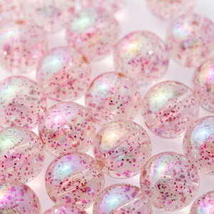 【国内検品済み】大粒 ビー玉風 ラメビーズ 14mm 30個 B-131 ピンク 桃 ラメ入り 両穴貫通 アクリルビーズ ハンドメイド アクセサリーパーツ オーロラ加工 ABカラー