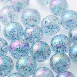 【国内検品済み】大粒 ビー玉風 ラメビーズ 14mm 30個 B-132 ブルー 青 ラメ入り 両穴貫通 アクリルビーズ ハンドメイド アクセサリーパーツ オーロラ加工 ABカラー