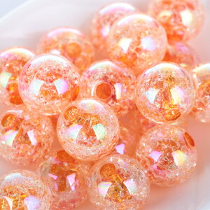 【国内検品済み】クラッシュビーズ オレンジ B-075 14mm 30個 両穴貫通 クラックビー玉 ひび割れ アクリルビーズ 透明感 ハンドメイド アクセサリーパーツ 橙