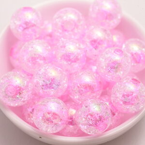 【国内検品済み】クラッシュビーズ ピンク B-076 14mm 30個 両穴貫通 クラックビー玉 ひび割れ ピンク 透明感 アクリルビーズ ハンドメイド アクセサリーパーツ 桃色