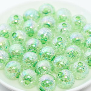 【国内検品済み】クラッシュビーズ グリーン B-105 14mm 30個 両穴貫通 クラックビー玉 ひび割れ アクリルビーズ ハンドメイド アクセサリーパーツ 緑