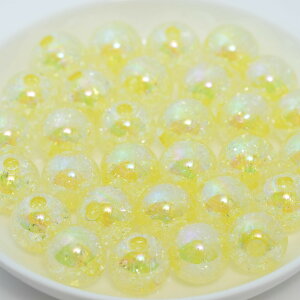 【国内検品済み】クラッシュビーズ イエロー B-107 14mm 30個 両穴貫通 クラックビー玉 ひび割れ アクリルビーズ ハンドメイド アクセサリーパーツ 黄色