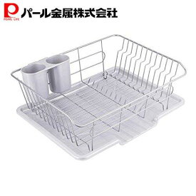 【マラソン限定10%OFF！】 パール金属公式 水切りカゴ 水切りラック 食器 水が流れる トレー付 タテ置き グレー アルデオ HB-4066 水切りバスケット 食器置き スリム 大容量 キッチン シンク上 コンパクト