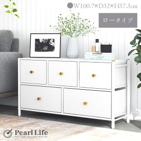 パール金属公式 収納 ラック チェスト ロータイプ W100 幅100.7×奥行32×高さ57.3cm エレガント ホワイト GOLDVEL N-7108
