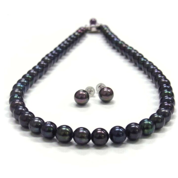 楽天市場】アコヤ黒真珠 ネックレスセット ピアス イヤリング 7.5-8mm  