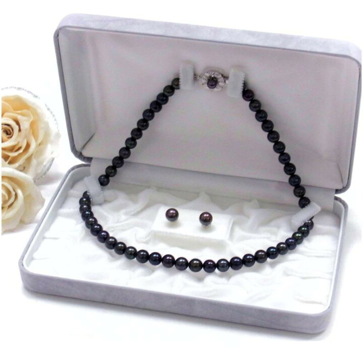 楽天市場】アコヤ黒真珠 ネックレスセット ピアス イヤリング 7.5-8mm 