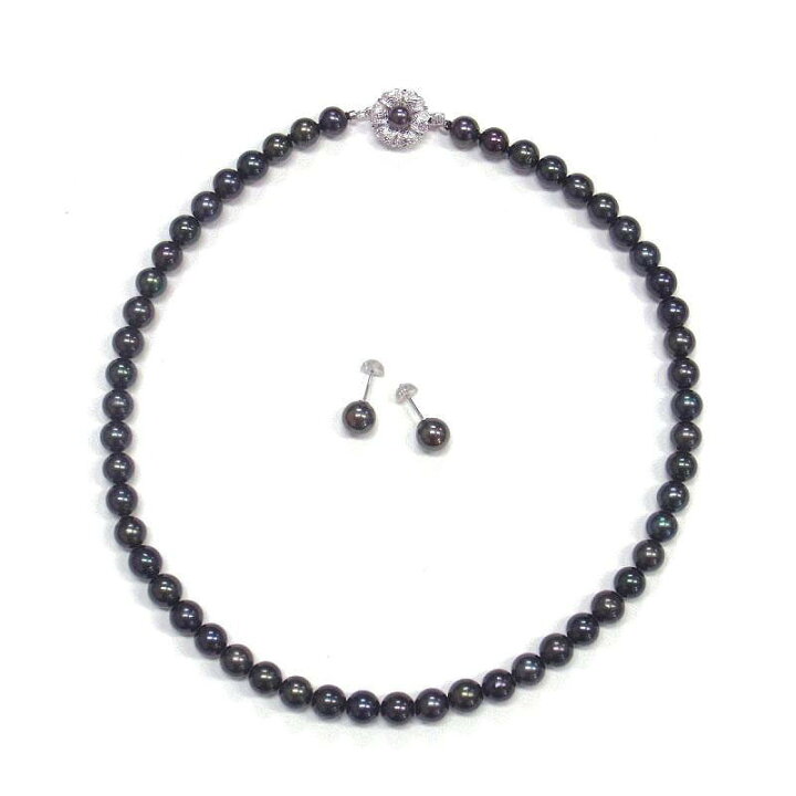楽天市場】アコヤ黒真珠 ネックレスセット ピアス イヤリング 7.5-8mm 