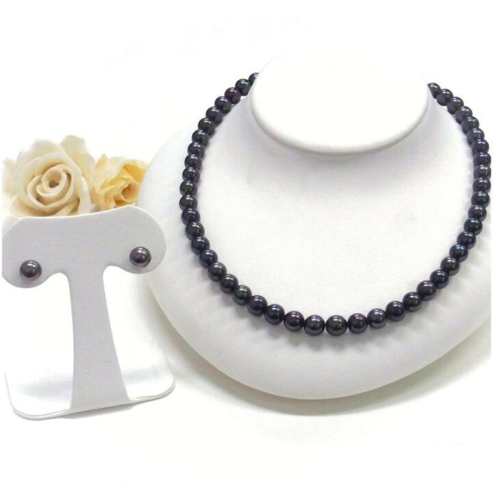 楽天市場】アコヤ黒真珠 ネックレスセット ピアス イヤリング 7.5-8mm 